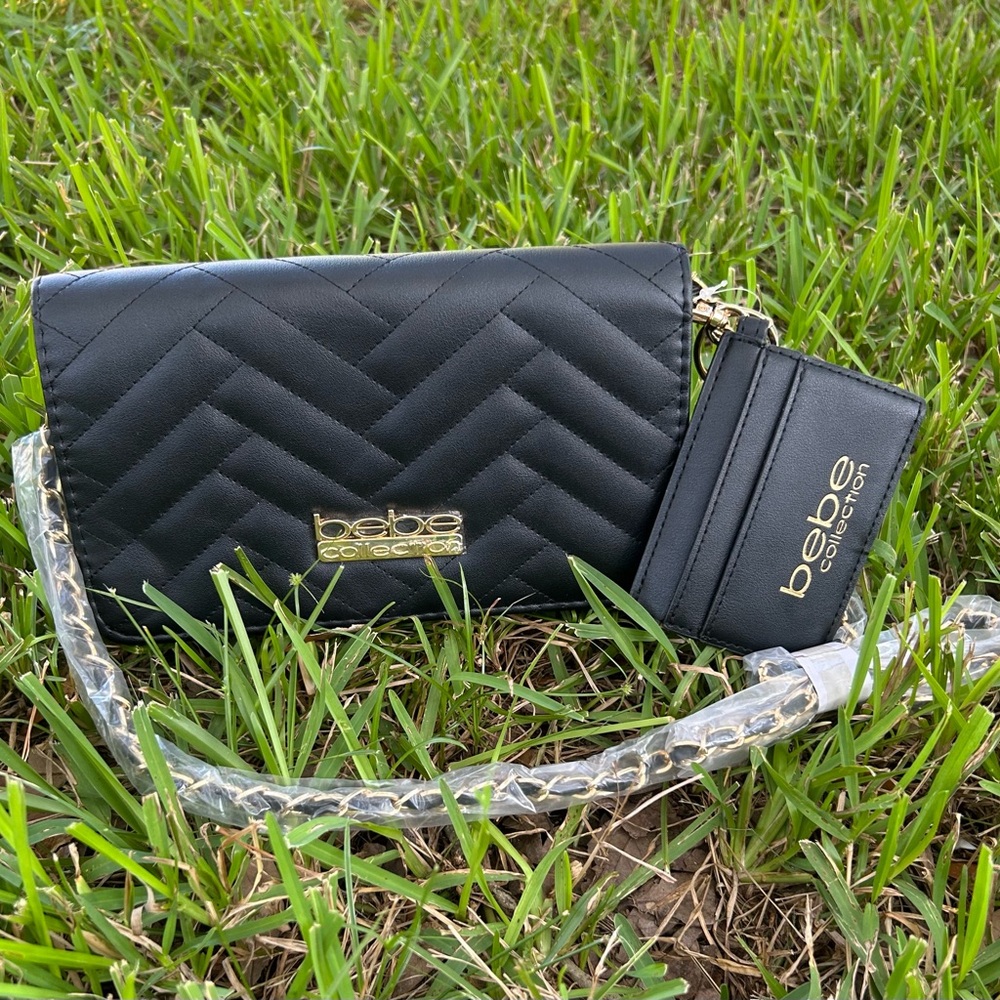 Bebe Black Quilted Purse and Cardholder Set NWT